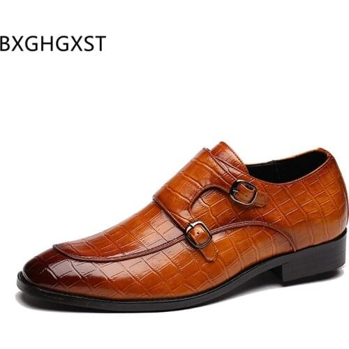 Loafers Formal Double Monk Strap Shoes Men Slip on Oxford Office Shoes for Men Business Suit Men Dress Wedding Shoes Leather