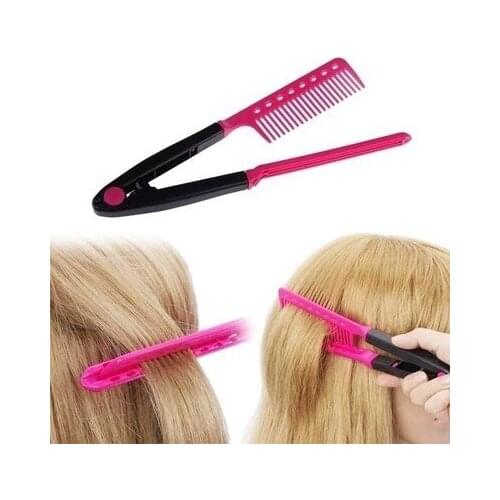 V Shape Folding Hairbrush Hair Straightener Comb Salon Hairdresser Barber Hair Cutting Comb Hair Brush Styling Tool (Red)