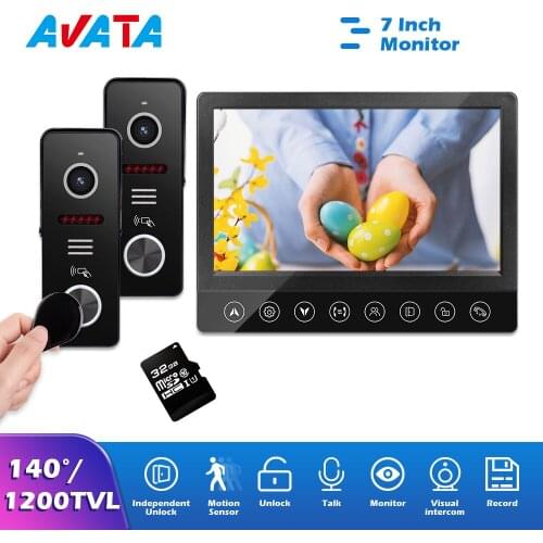 Video Door Phone With 2 Video Doorbell 1200TVL 140 Angle RFID Unlock Doorbell Camera Motion Sensor Record Intercom System IP65