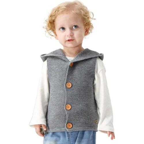 Infants Baby Winter Hooded Sweater Newborn Collar Knitted Vest Baby Boys Girls Cardigan Christmas Clothes