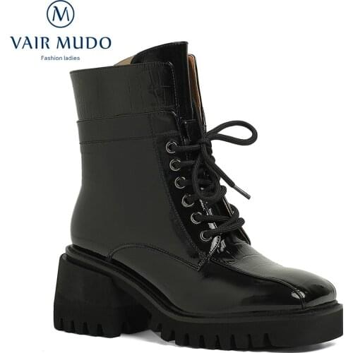 VAIR MUDO Women High Heels Ankle Boots Black Genuine Leather Elegant Fashion Concise Footwear Autumn Winter Platform WM-X266-C