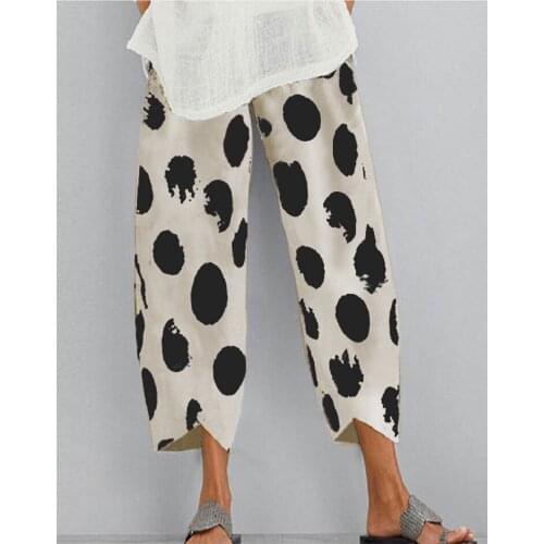 Womens Printed Trousers Spring Harem Pants Fashion Casual Long Pantalon Female Elastic Waist Turnip Oversized