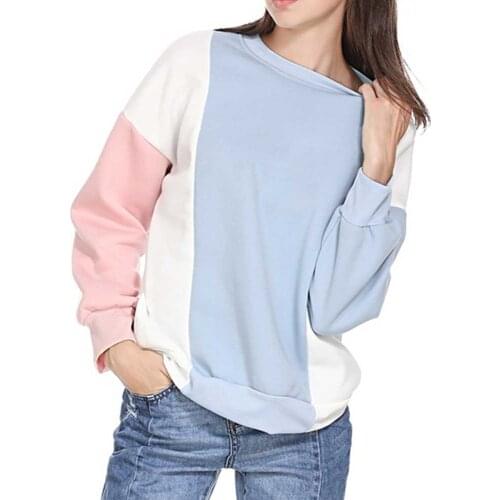 Color Block Sweatshirt Round Neck Pullover Womens Pastel Clothes Hoodie Sweatshirt Striped Print Spring Autumn Long Sleeve Top