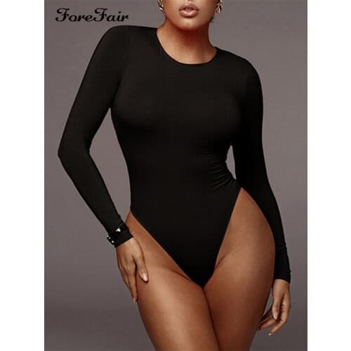 Forefair Casual O Neck Women Long Sleeve Bodysuit Sexy Women Autumn Spring Winter Body Tops Black White Khaki Bodysuits