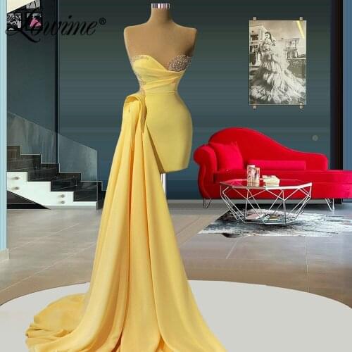 High Low Prom Dresses Yellow Beading Crystals Cocktail Dress Women Evening Gowns 2021 Customized Party Dress Robes Vestido Festa