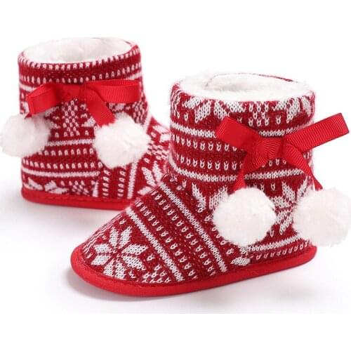 Winter super warm baby female baby printing bow plush ball snow boots soft bottom cotton shoes