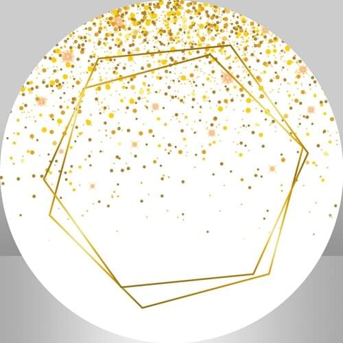 Gold Bokeh Wedding Backgrounds Custom Vinyl White Photocall Bridal Shower Party Round Backdrop Circle Background Cover Elastic