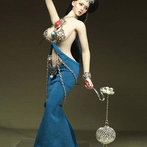 1/6 Goddess Long Dress Sexy Blue Dress with Metal Chain Bra Soldier Clothing Accessories 12'' Action Figure Doll