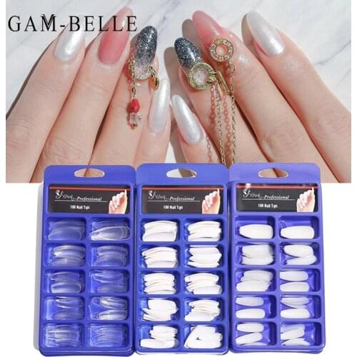 100Pcs Long Ballerina Fasle Nails Transparent Natural White French Fake Nails Tips Acrylic Manicure Nail Art Tools Accessories