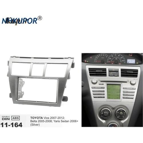 11-164 Car Radio Fascia For TOYOTA Vios Belta Yaris Sedan (Silver) Stereo Head Unit Fascia Dash CD Trim Installation Frame Kit