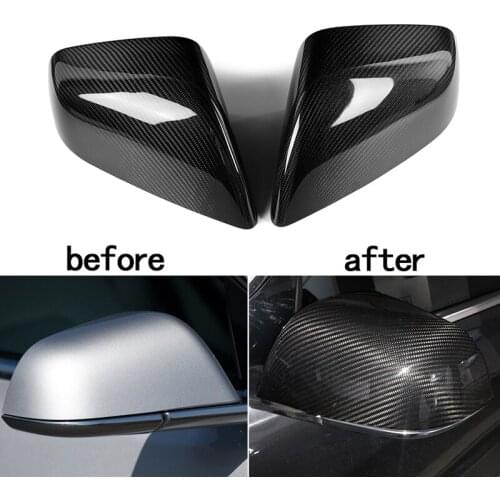 2 Pcs Carbon Fiber Car Side Mirror Cover For Tesla Model 3 2018-2019 Car Rearview Mirror Protector Cover Trim Accessories