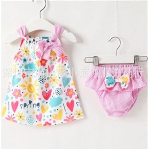 0-24M 2pcs Baby Girls Clothes Set Pink Tie Sleeveless Shirt Tops Bow Floral Panties For Girls Pp Pants Newborn Baby Girls Set