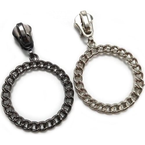 20pcs/lot, Unique Round Metal Chain Zipper Slider, 5#, 8# Zipper Pull for Fashion Garment