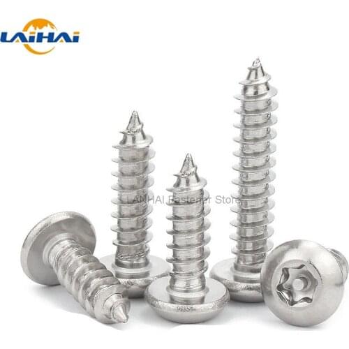 20pcs M2.9 M3.5 M3.9 M4.2 M4.8 304 A2-70 Stainless Steel Six Lobe Torx Pan Round Head with Pin Security Self-tapping Wood Screw