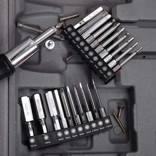 20pcs Hex Head Allen Wrench Drill Bit Set Metric SAE S2 Steel Hex Bits Set Magnetic Screwdriver Bits