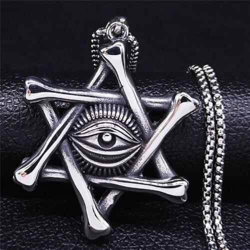 2021 Eye Hexagram Crystal Stainless Steel Chain Necklaces Women/Men Silver Color Long Chain Necklace Jewelry cadena NZZS4802