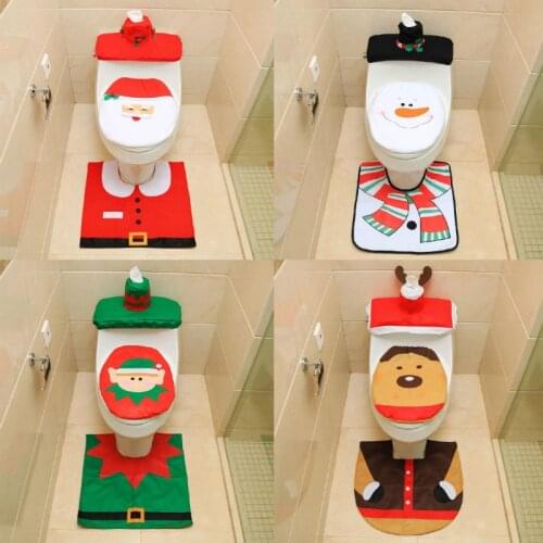 3pcs Christmas Decorations for Home Bathroom Toilet Seat Cove Paper Rug Natal Christmas Ornaments Santa New Year Decor navidad