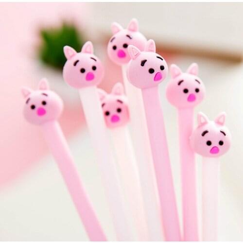 36 PCs Cute Pink Pig Shaped Gel Pen Wholesale Writing for School 0.38 Water Pen Carbon Black Student Supplies Stationery Prizes