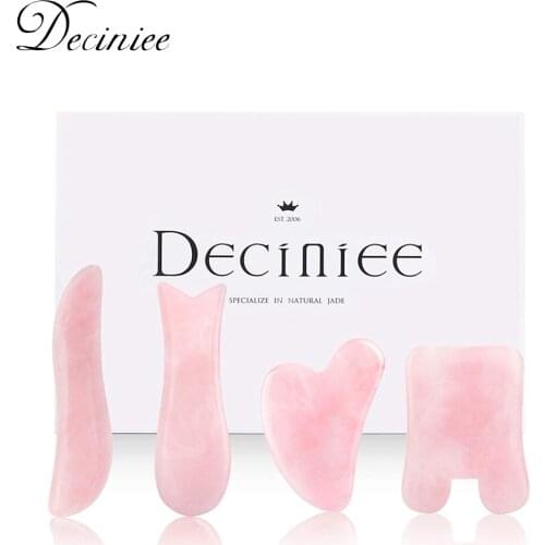 4 in 1 Jade Gua Sha Scraping Massage Tool Set Natural Pink Rose Quartz Gua Sha Board Guasha Facial Stone for Body Neck Face Back