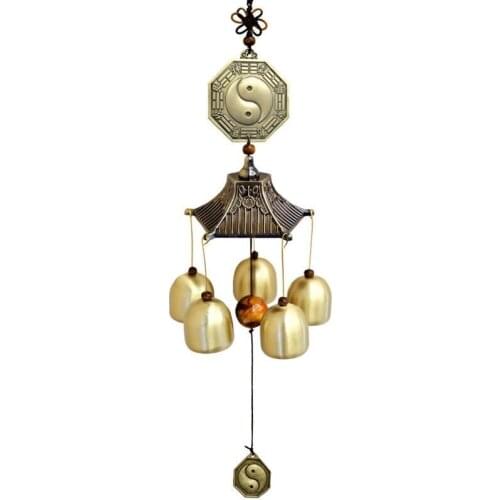5 bell metal pure copper wind water bells evil spirits Lucky Chinese Feng Shui Tai chi Bagua FengShui Energy Home Decoration