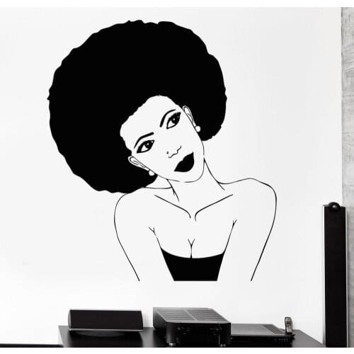 Afro Hairstyle Vinyl Wall Stickers Black African Woman Hair Stylist Salon Beauty Sticker Personality Design Wallpaper SA252