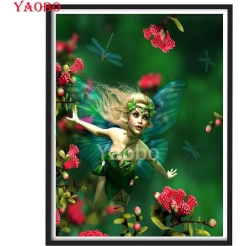 Full Square round Diamond Embroidery Butterfly Elf Girl DIY 5D diamond painting Mosaic Kits Cross Stitch Needlework Home Decor