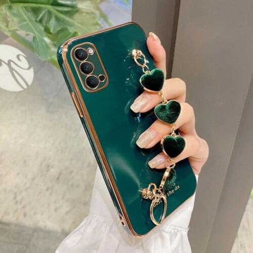 Heart Bracelet Hand Holder Phone Case For OPPO Reno4 Z F Pro Lite Cover Luxury Strap Cases for Oppo Reno5 Lite F Z Pro Plus Capa