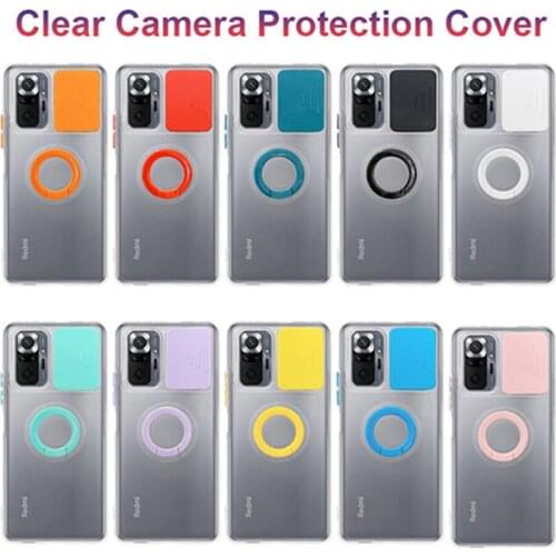 Slide Lens Camera Protection Case For Xiaomi Redmi Note 10 Pro 9 Pro 10S 9S 9T Mi 11 9 9A 9C Ring Holder Shockproof Clear Cover