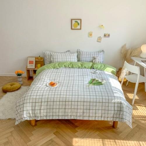 Home Textile Green Plaid Duvet Cover Pillow Case Bed Sheet AB Side Quilt Cover Boy Kid Teen Girl Bedding Linens Set King Queen