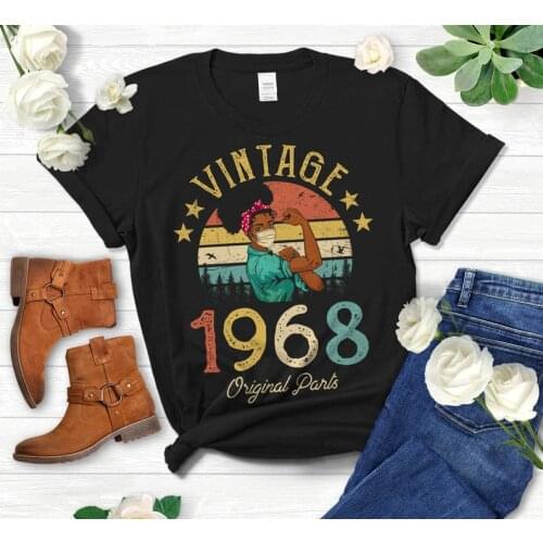 Vintage 1968 Original Parts T-Shirt African American Women with Mask years old 52nd Birthday Gift Idea Girls 100% cotton Unisex