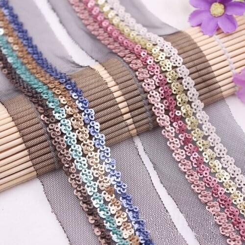 28mm Sequined Lace Trims 3mm Sequin Lace Fabric Ribbon Crochet Braided Band DIY Handmade Sewing Costumes Accessories 10 Yards