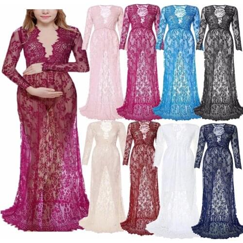 Long Sleeve Lace Maternity Photography Props Maternity Gown Lace Maternity Dress Fancy Shooting Photo Summer Pregnant Dress Plus