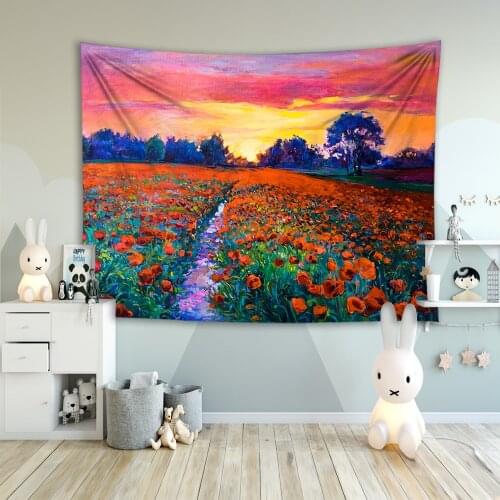 LEVOO Wall Hanging Tapestry Rose Field Farming Barn Riverside Jungle Snow Mountain Scenery Eiffel Tower Bedroom Decor