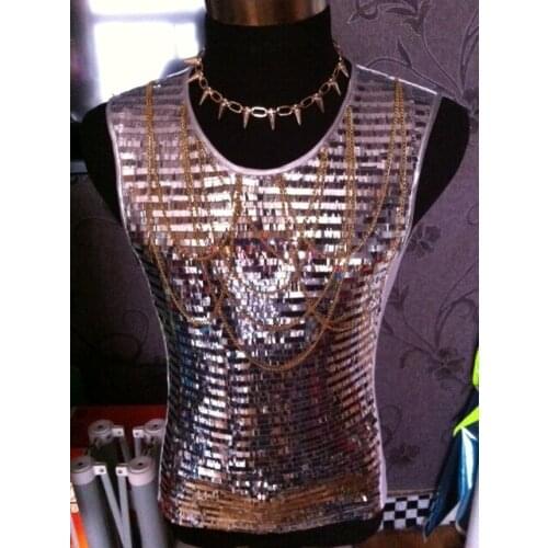 Mens Colorful Sequins Chains Vest Costumes Nightclub Bar Singer dancer stage wear Dj ds costumes performance accessories