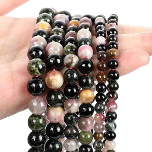 Natural Stone Multicolor Tourmaline Bead Round Loose Space Bead For Jewelry Making Needlework Charm Bracelet DIY Necklace 6-12MM