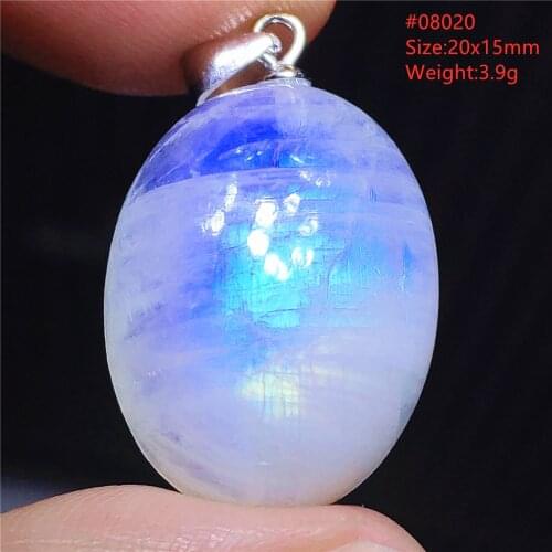 Natural Moonstone Blue LIght Necklace Pendant Oval Shape Stone Women Men Party 925 Silver Crystal Pendant AAAAAA