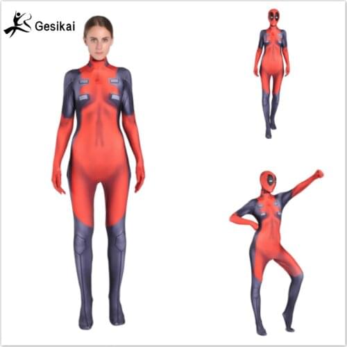 Fancy Women Kids Deadpool Cosplay Costumes Family Red Deadpool Tights Suit with Headgear Kids Women Deadpool Halloween Costumes