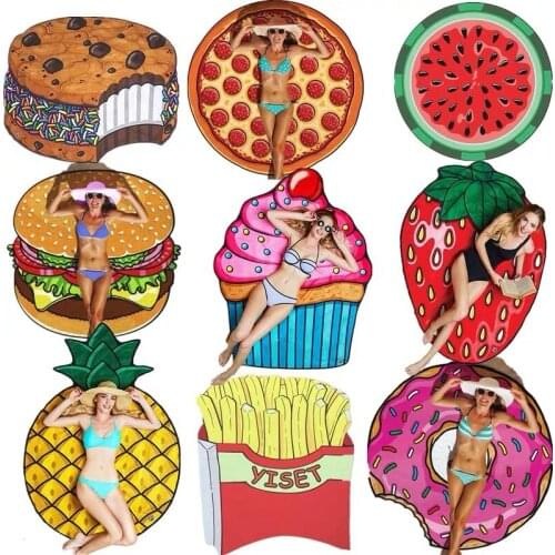 New Donut Pizza Beach Mat Round Mandala Towel Travel Shawl Blanket Sarong Beach Cover Wrap Bandana Round Summer Beach Blanket
