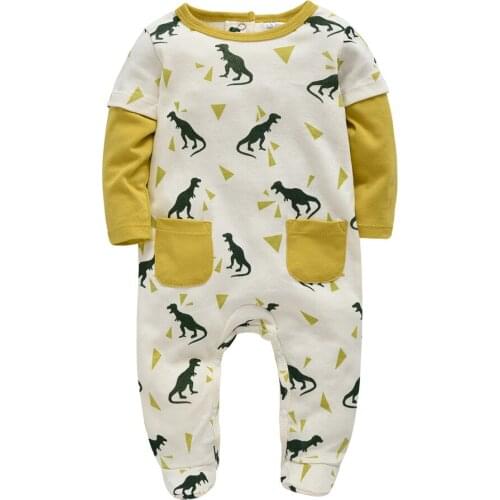 Kavkas Baby Boys Clothes Cute Dinosaur Printed Long Sleeve Autumn Spring Babies Boy Romper Newborn Baby Pajamas Jumpsuit