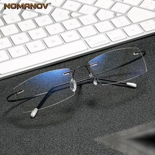 Titanium Frame Ultra Light Memory Super Stretch Temple Anti-blu Light Rimless Reading Glasses 0.75 1 1.5 1.75 2 2.25 To 4
