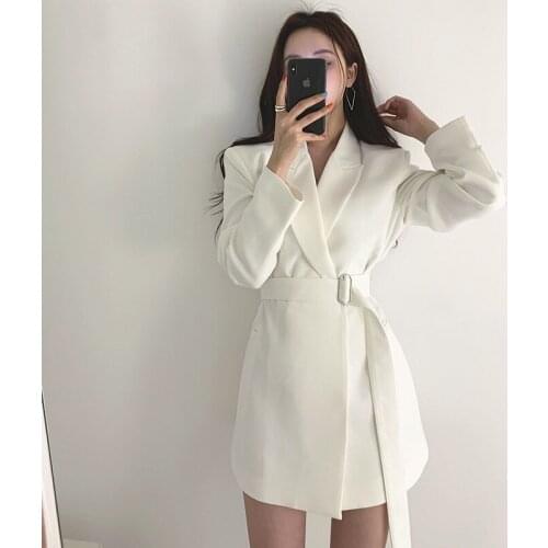 Womens Tailored Coat Spring Autumn Belt Solid V-neck Sashes Slim Sequined Coats Woman Lace Up Standard Korean Female Coat PL050