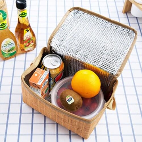 Portable Wicker Rattan Outdoor Picnic Bag Waterproof Tableware Insulated Thermal Cooler Food Container Basket for Camping Picnic