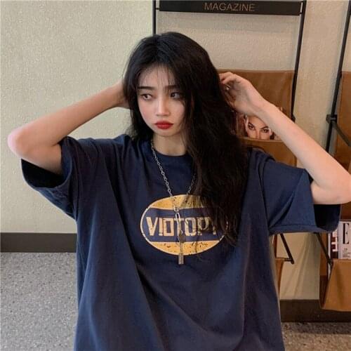 Harajuku Simple T-Shirt Short Sleeve Top Women Korean Clothes Urban Gothic High Street Oversized Tee Womens Summer Clothing