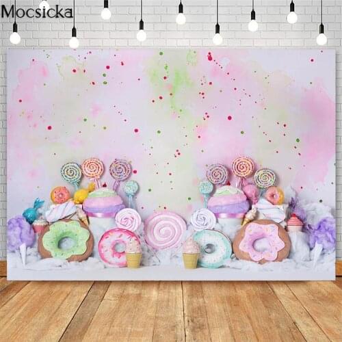 Pink Sweet Candy Corner Backdrop For Girl 1st Birthday Cake Smash Photo Props Studio Booth Background Lollipop Decor Photoshoot