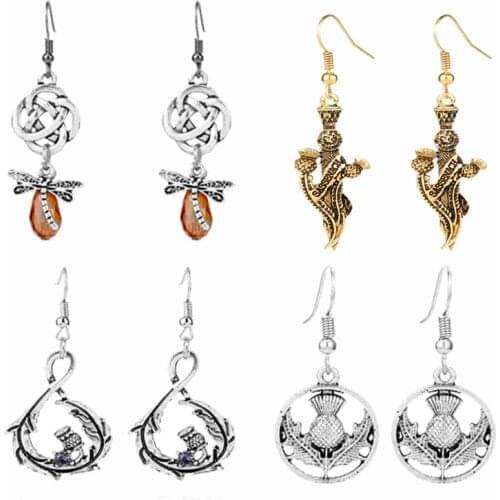 Movie Outlander Earring Jewelry Enamel National Flower Pendant Ear Drop Scotland Thistle Shape Earrings Eardrops Cute Trinket