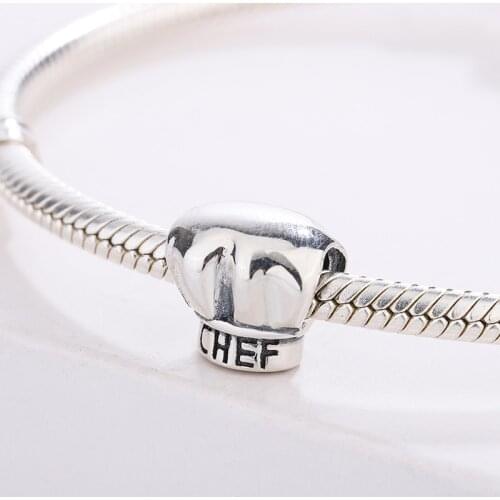 925 Sterling Silver Restaurant Chef Kitchen Charms Chef Hat Pendant Bracelet DIY Jewelry Making For Original Pandora