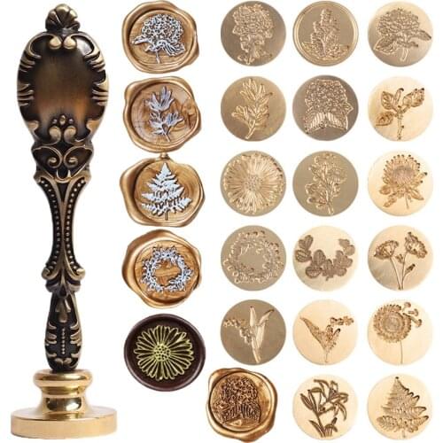 1Pcs Stamps Head Seal Wax Seal Stamp Retro Metal Plant Seal Flower Scrapbooking Stamps Craft Diy Wedding Decorative Invitation