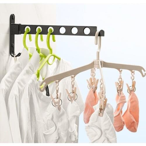 Foldable Clothes Hanger Space Aluminum Clothesline Pole With Hooks Bathroom Folding Home Laundry Adjustable Drying Rack