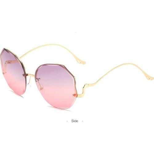 New style casual full retro polygonal frameless trim sunglasses pink glasses personality gradient color sunglasses