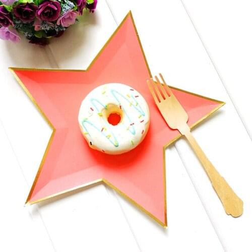 8Pcs Disposable Tableware Wedding Decoration Solid Color Paper Tray Birthday Party Decor Kids Five-Pointed Star Paper Plate